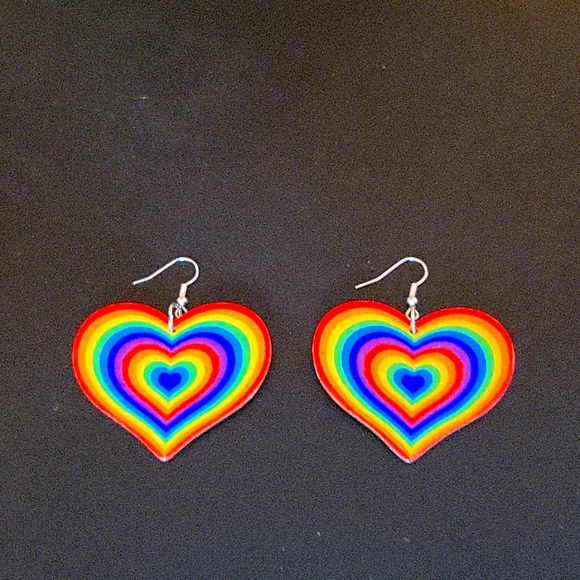 Double Sided Pierced Rainbow Heart Earrings - Picture 2 of 7